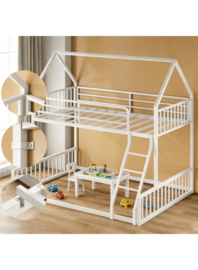 Royal Polar Metal Loft Bunk Bed with House Frame Design White Children Bedroom Furniture with Safety Guardrails and Ladder - Image 3